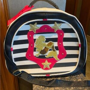 Betsey Johnson Black and White Striped Bag with Pink and Gold Details